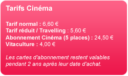 Tarifs Cinéma